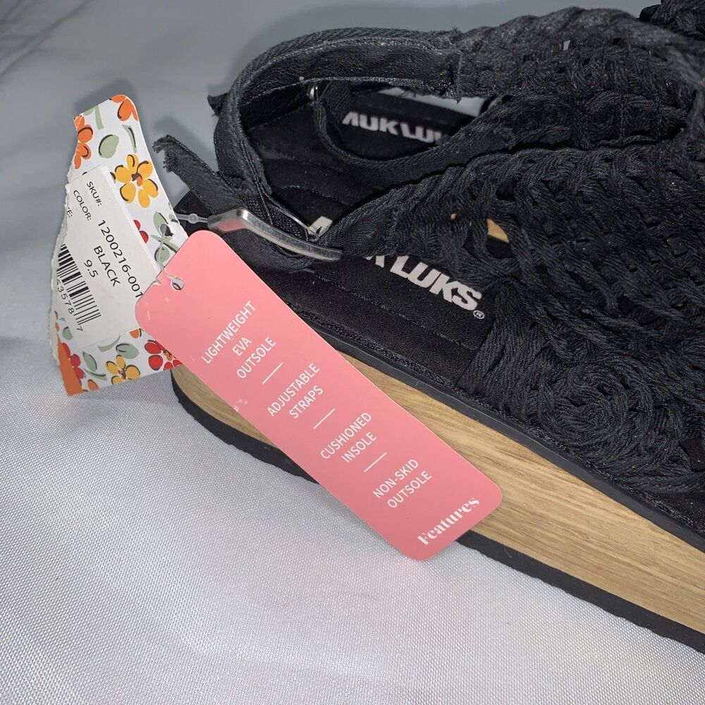 Women’s MukLuks Lightweight Black Wedge Sandals Shoes Size  9.5 Non-skid Outsole - Picture 3 of 13